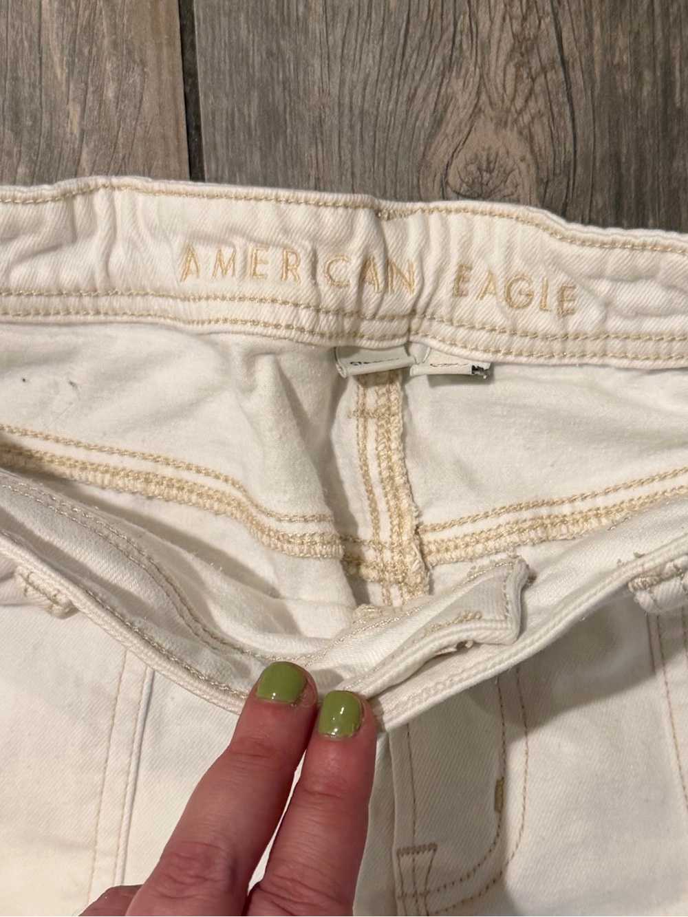 AE White Women's Denim Shorts with Tan Stitching - Picture 5 of 5